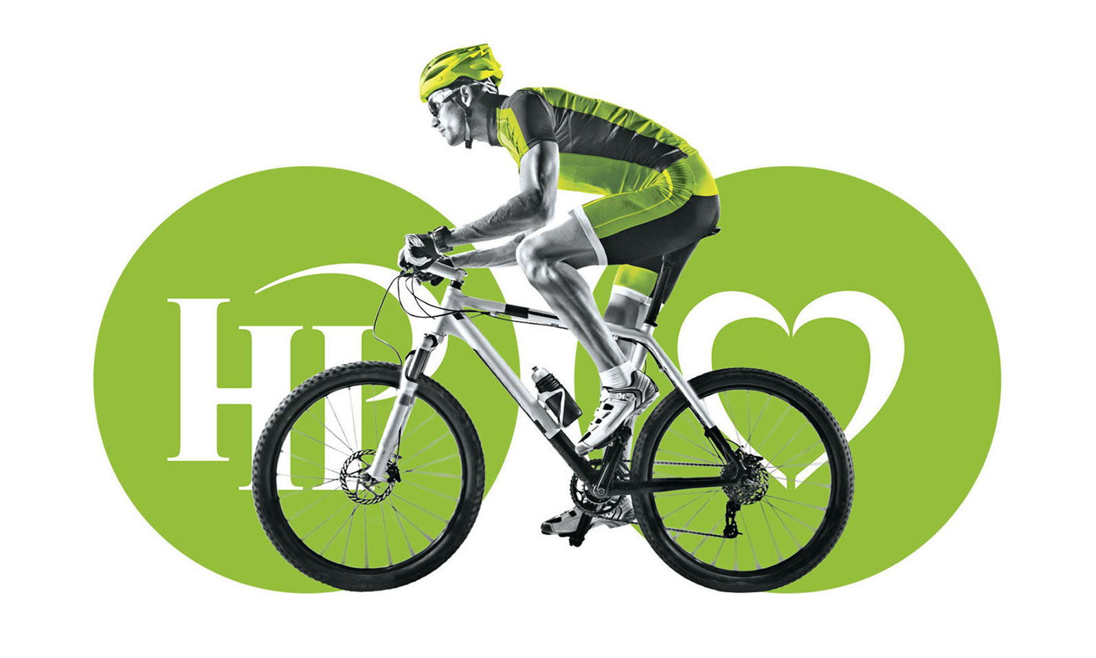 City of Highland Park: a man cycling on a bike in front of the city logo