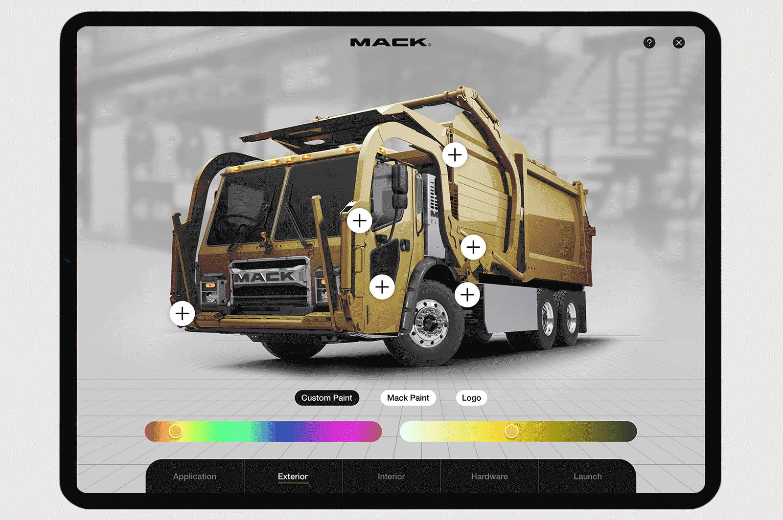 Mack Trucks AR Experience. A truck changing colors with user input.